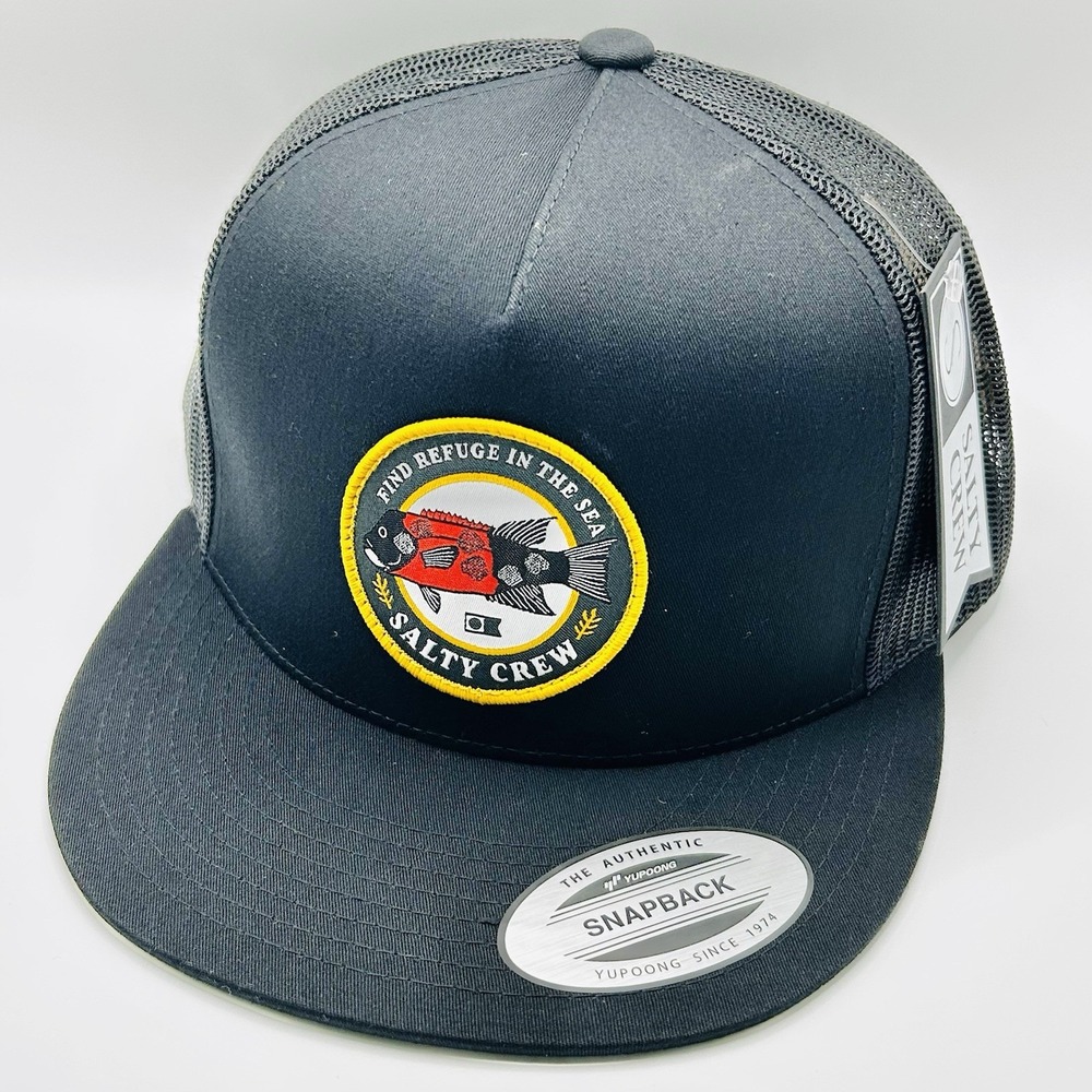 Salty Crew Fishing Sheepy Patch Trucker Hat Cap Snapback Adjustable Black